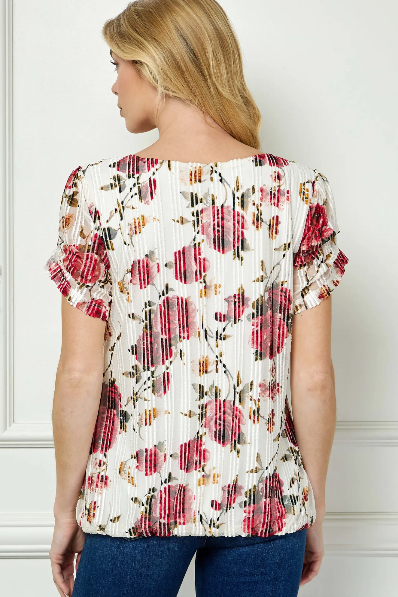 Step Sleeve Cutout Neck Ring Trim Bubble Blouse in Ivory
