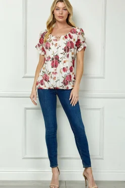 Step Sleeve Cutout Neck Ring Trim Bubble Blouse in Ivory