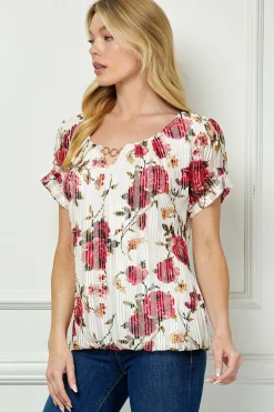 Step Sleeve Cutout Neck Ring Trim Bubble Blouse in Ivory