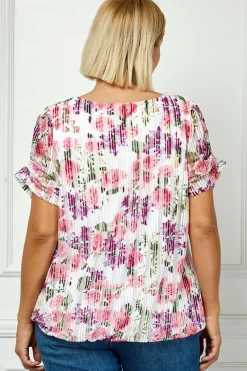 Step Sleeve Cutout Trim Bubble Blouse in Pink - Plus