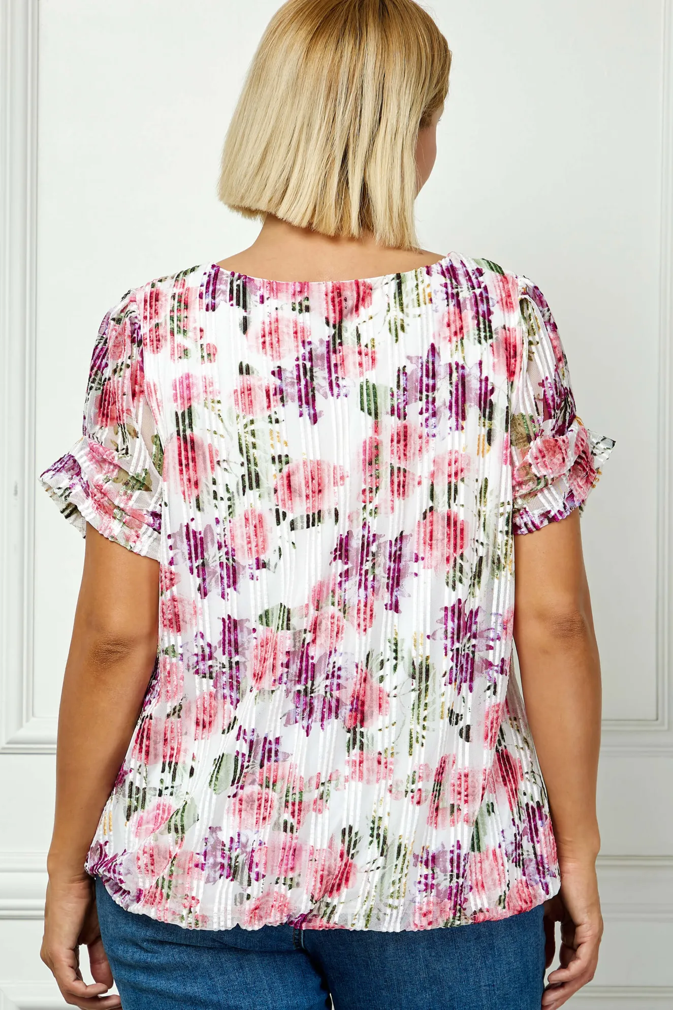 Step Sleeve Cutout Trim Bubble Blouse in Pink - Plus