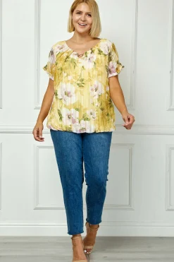 Step Sleeve Cutout Trim Bubble Blouse in Yellow - Plus