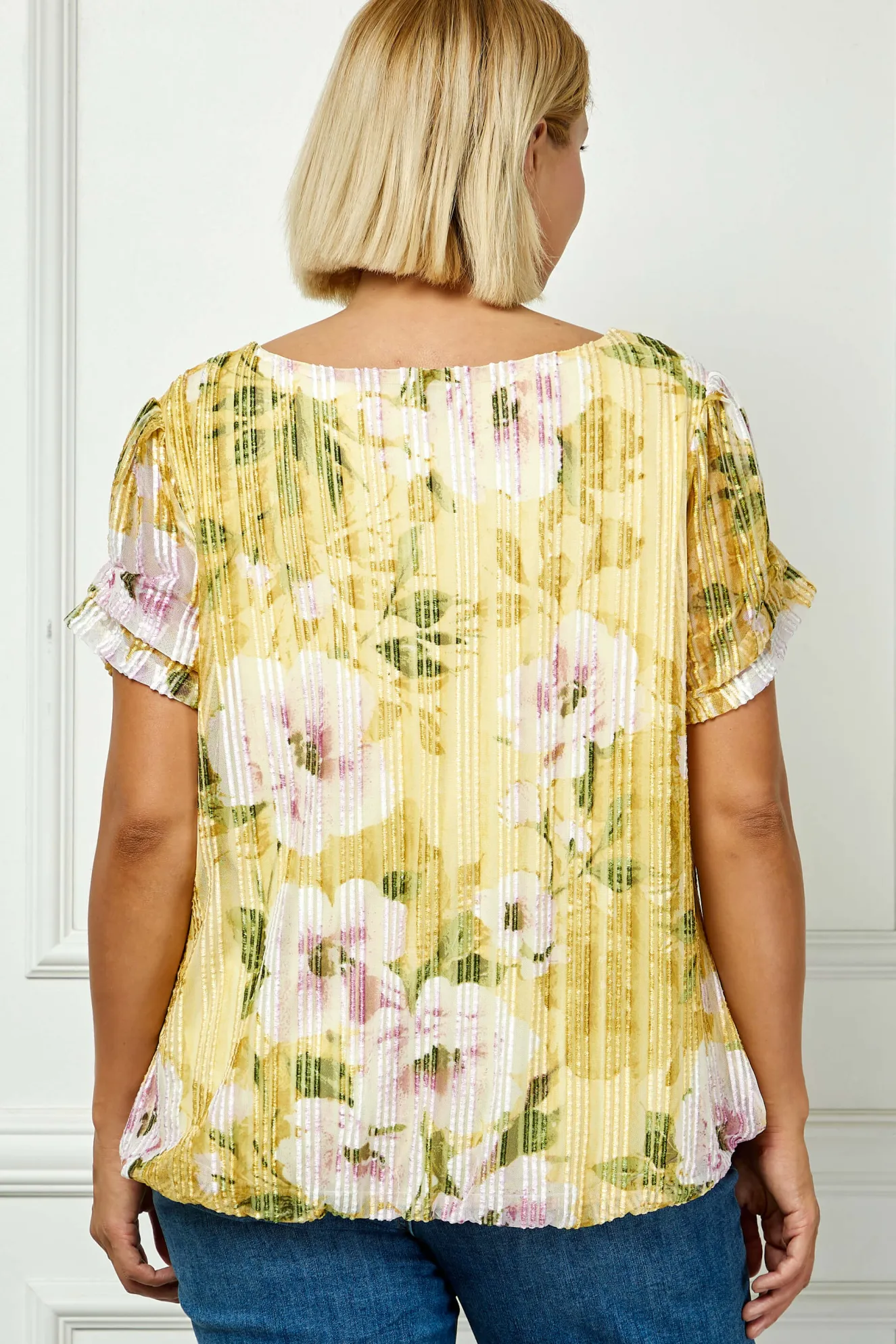 Step Sleeve Cutout Trim Bubble Blouse in Yellow - Plus