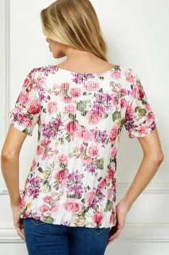 Step Sleeve Cutout Trim Bubble Blouse in Pink