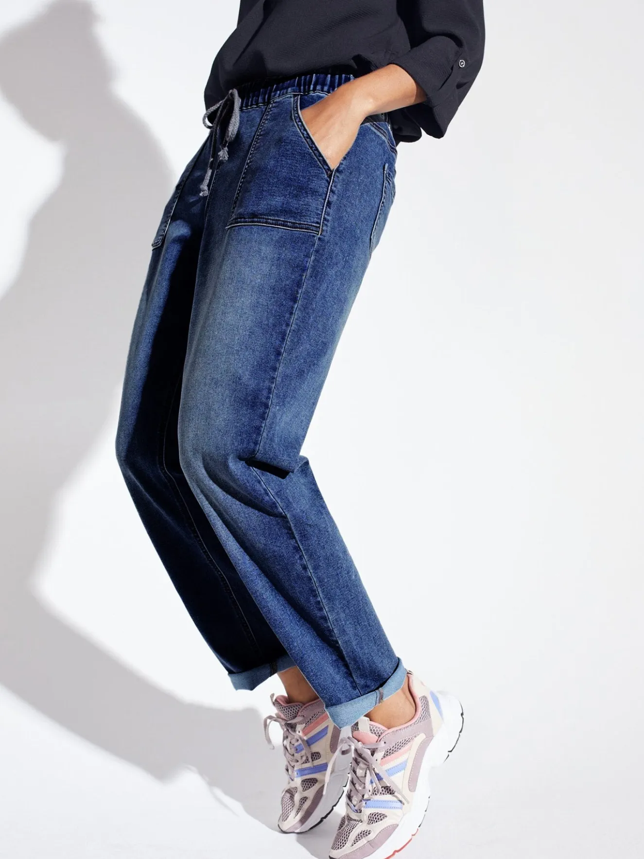 Westport Knit Denim Weekender Pant with Pockets and Drawstring Waist