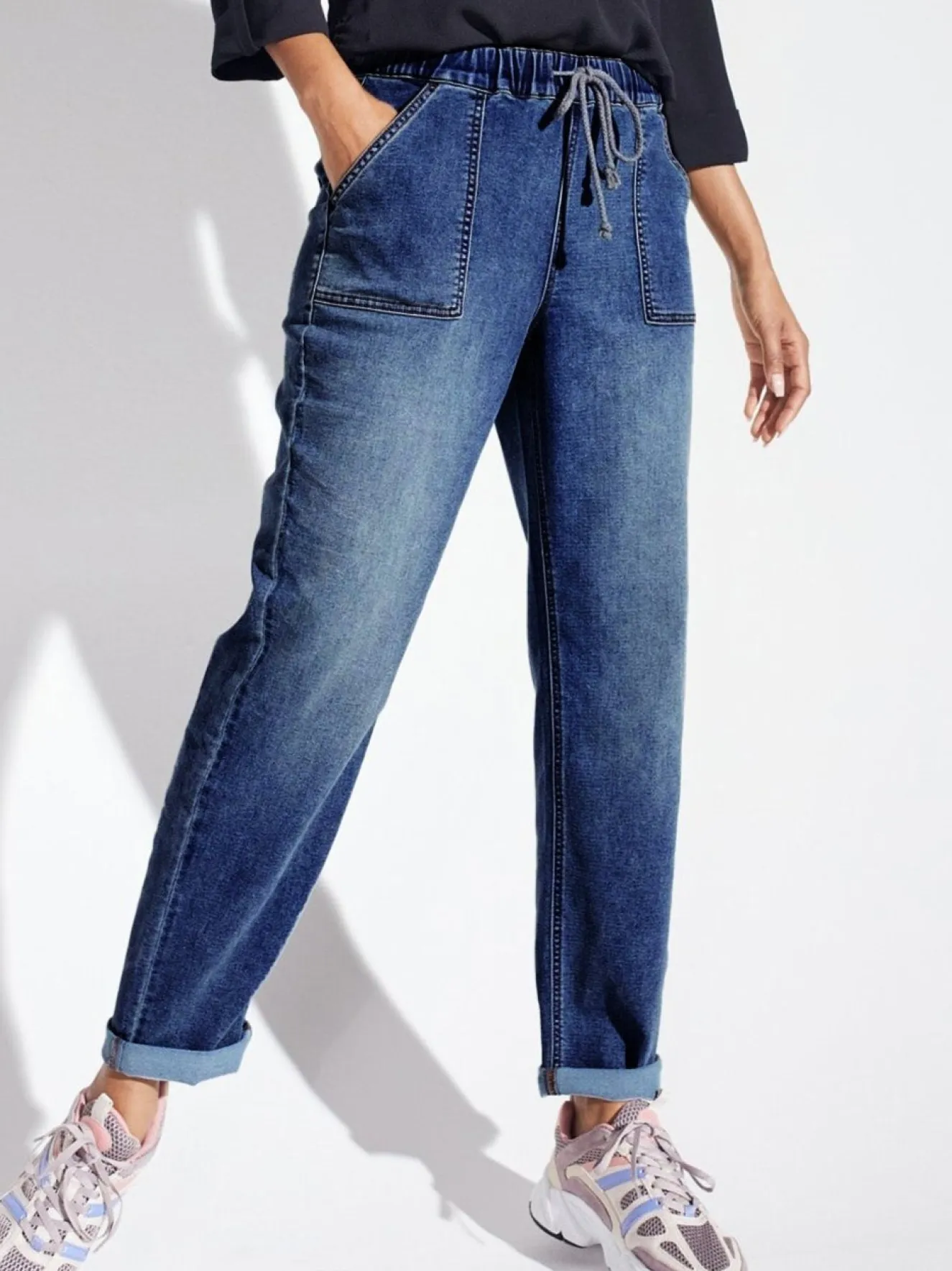Westport Knit Denim Weekender Pant with Pockets and Drawstring Waist