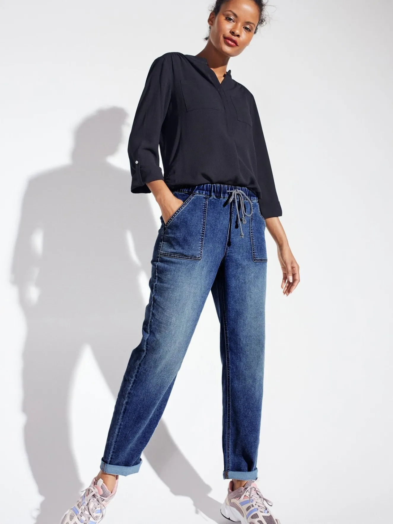 Westport Knit Denim Weekender Pant with Pockets and Drawstring Waist