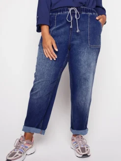 Westport Knit Denim Weekender Pant with Pockets and Drawstring Waist- Plus