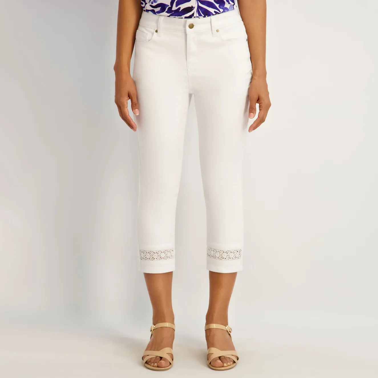 Westport Signature Crochet Capri in White