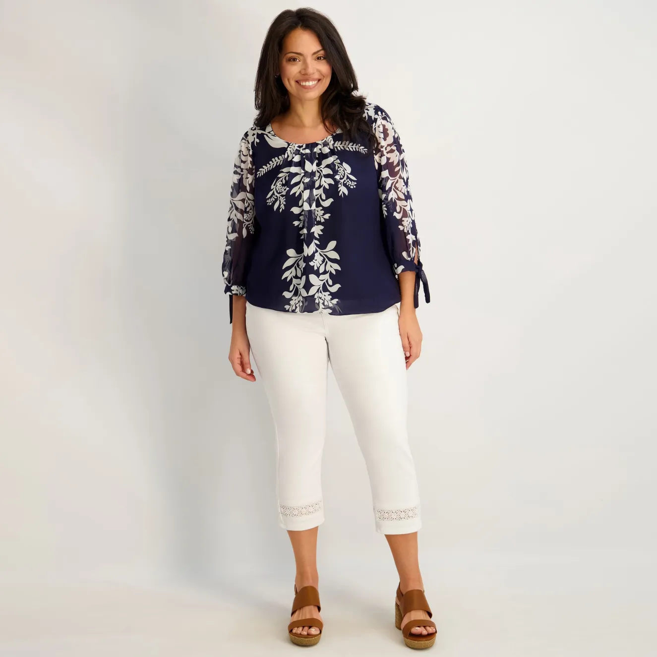 Westport Signature Crochet Capri in White - Plus
