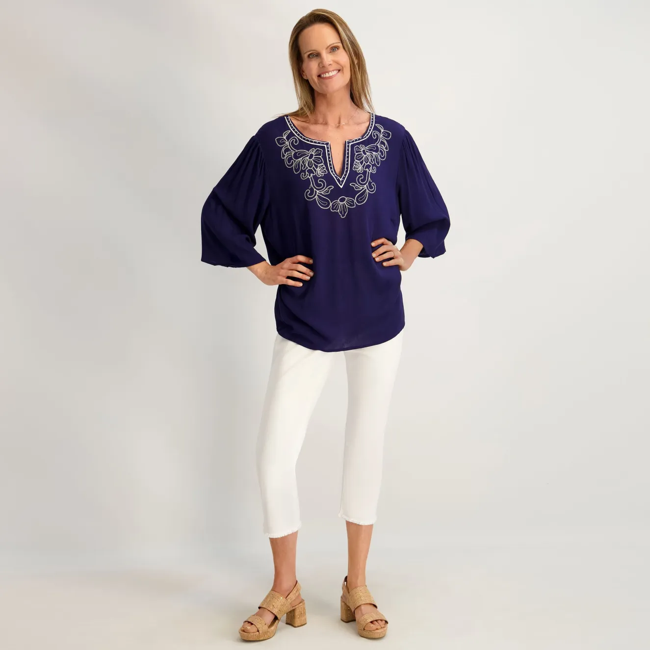 Westport Signature Fray Hem Capri in White