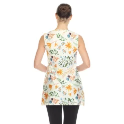 White Floral Sleeveless Tunic Top