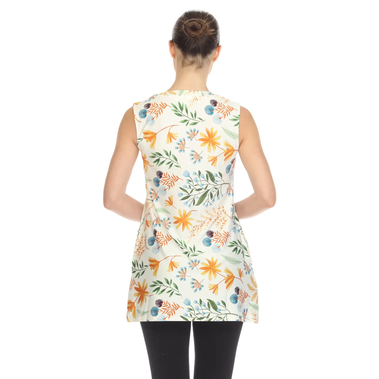 White Floral Sleeveless Tunic Top