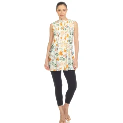 White Floral Sleeveless Tunic Top
