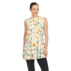 White Floral Sleeveless Tunic Top