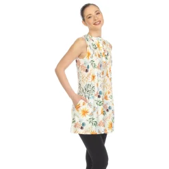 White Floral Sleeveless Tunic Top