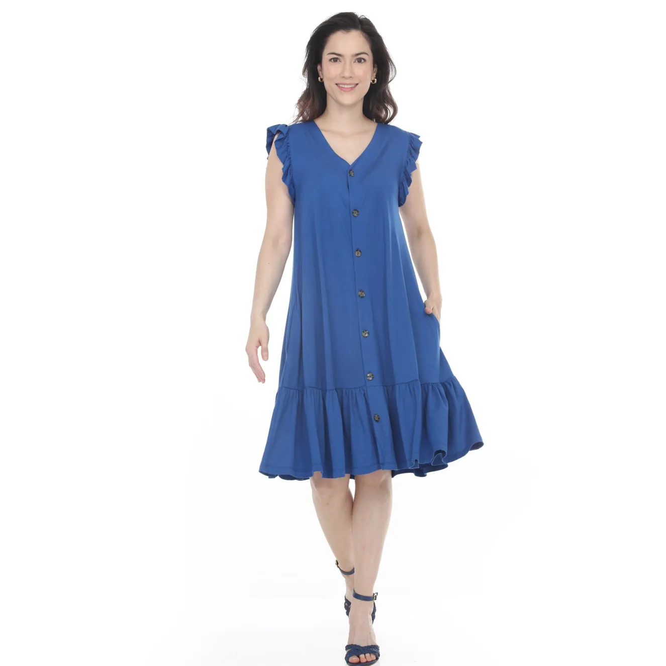 Women's Button Front Tiered Swing Dress