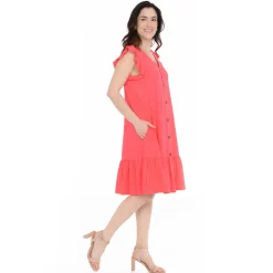 Women's Button Front Tiered Swing Dress