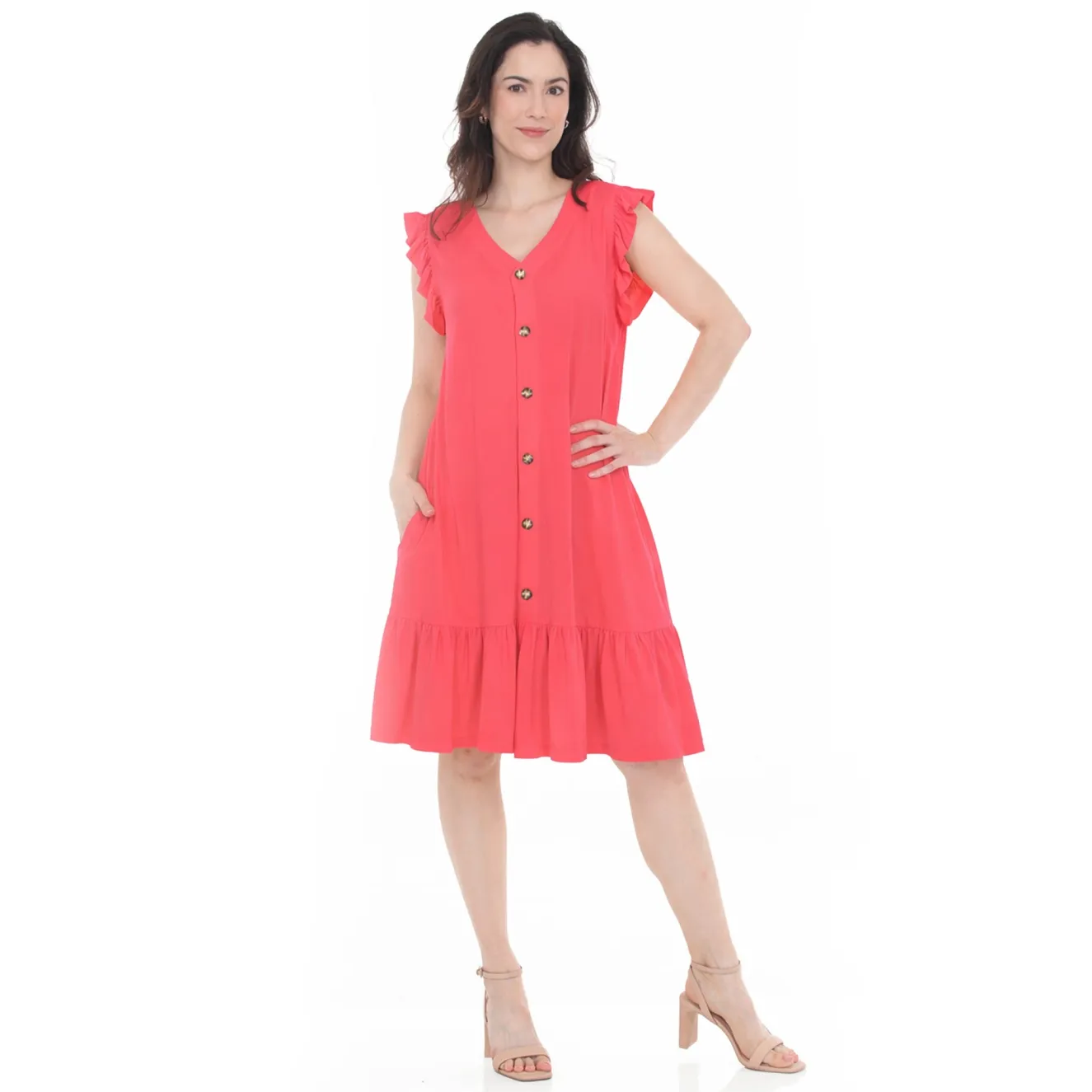 Women's Button Front Tiered Swing Dress