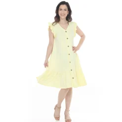 Women's Button Front Tiered Swing Dress