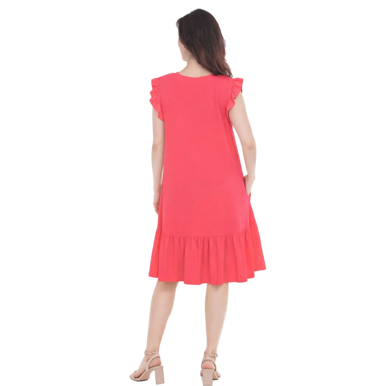 Women's Button Front Tiered Swing Dress