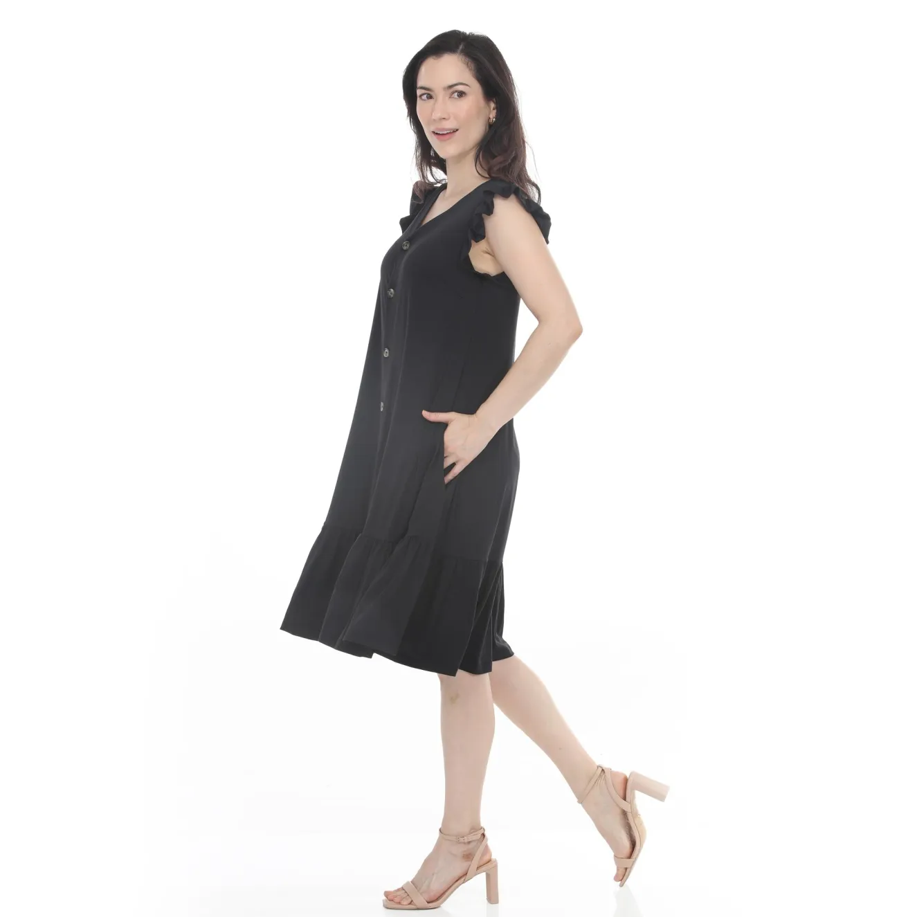 Women's Button Front Tiered Swing Dress