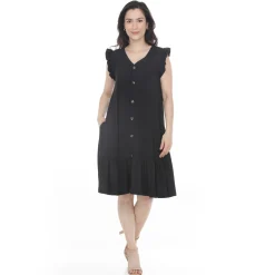 Women's Button Front Tiered Swing Dress