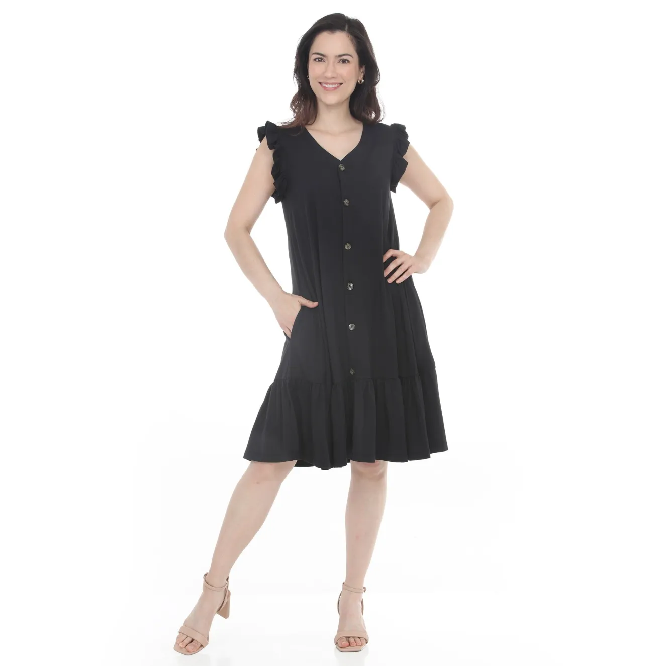 Women's Button Front Tiered Swing Dress