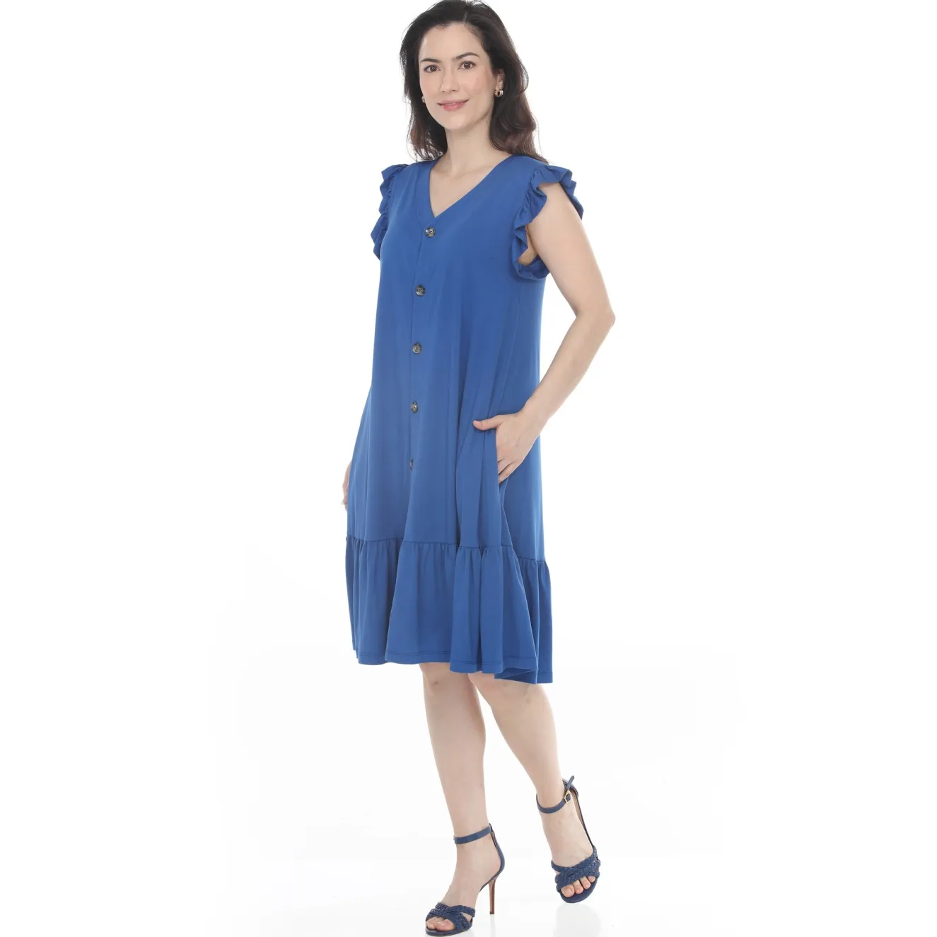 Women's Button Front Tiered Swing Dress