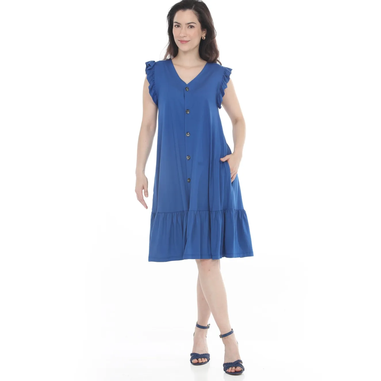 Women's Button Front Tiered Swing Dress