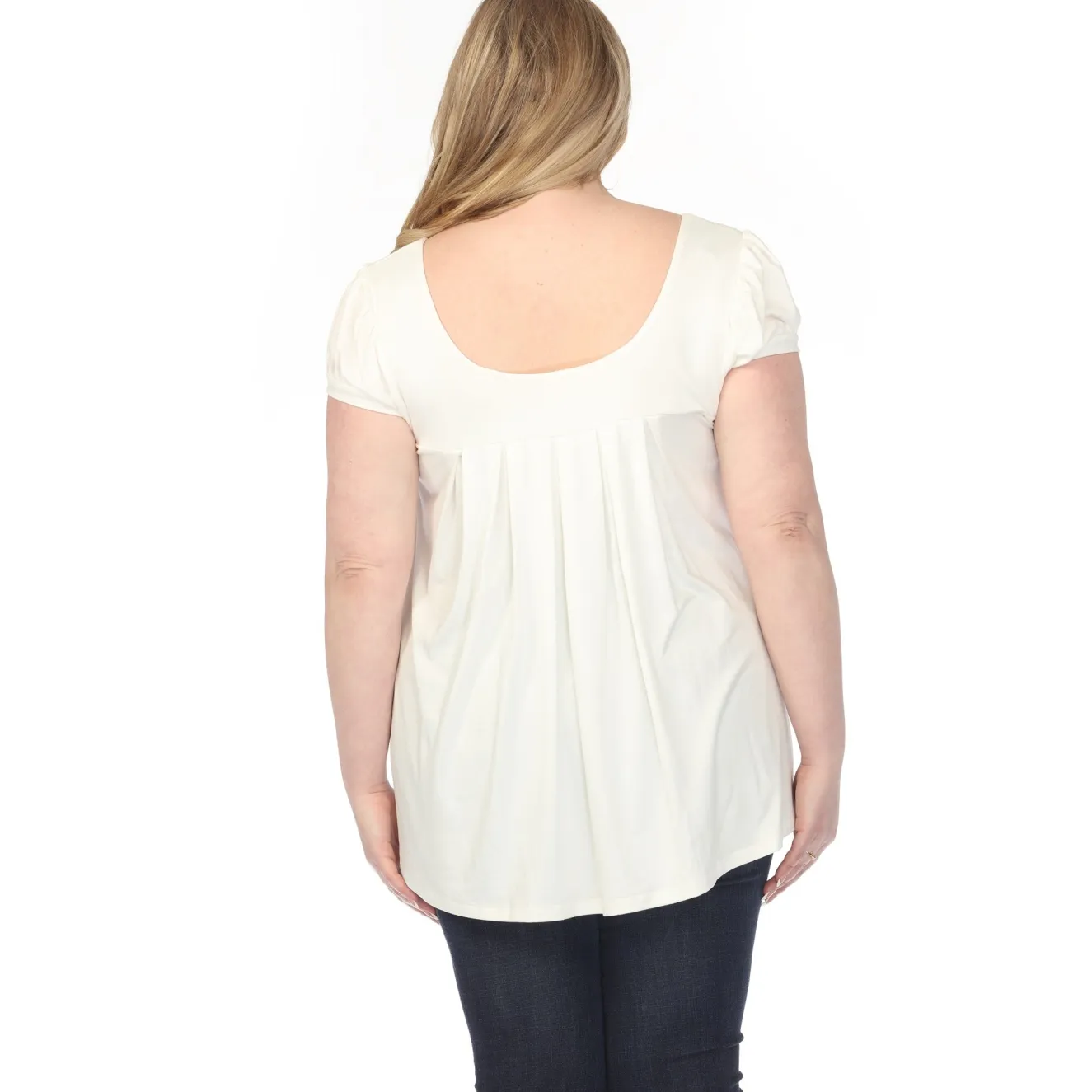 Women'sCap Sleeve Pleated Top - Off White - Plus
