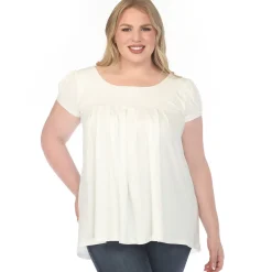 Women'sCap Sleeve Pleated Top - Off White - Plus