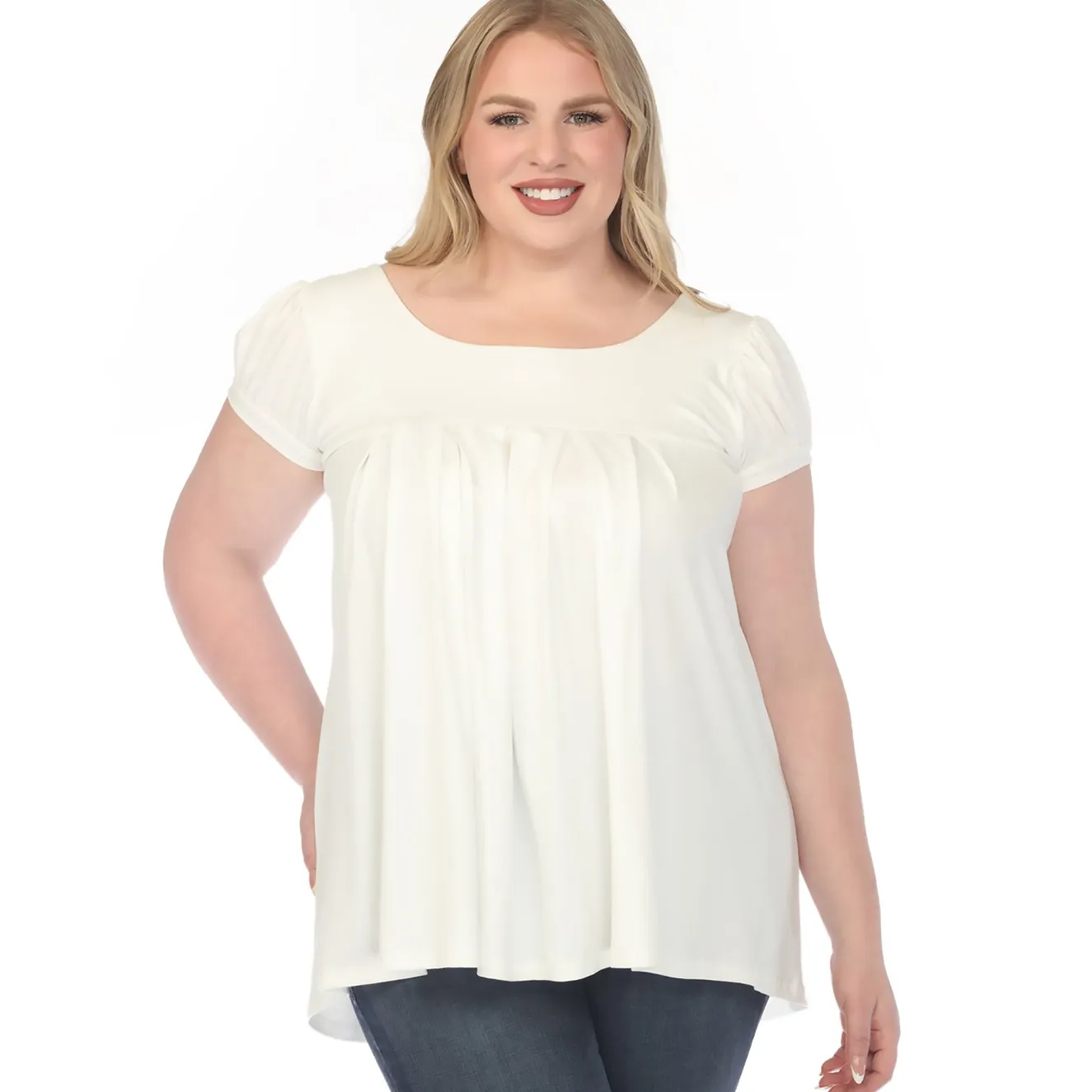 Women'sCap Sleeve Pleated Top - Off White - Plus