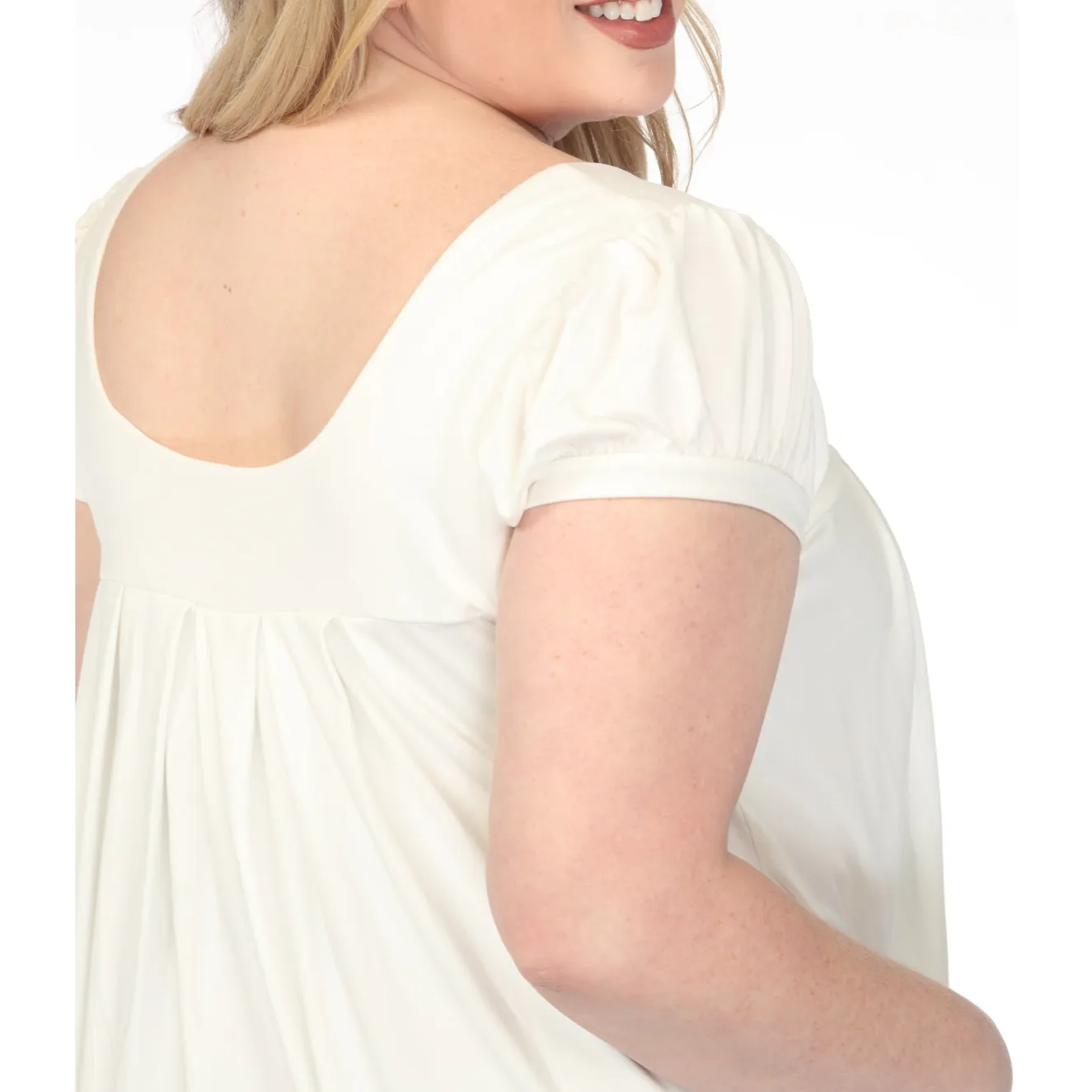 Women'sCap Sleeve Pleated Top - Off White - Plus