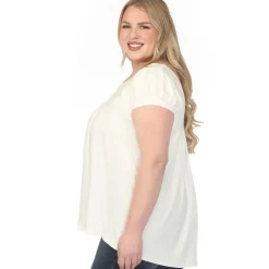 Women'sCap Sleeve Pleated Top - Off White - Plus