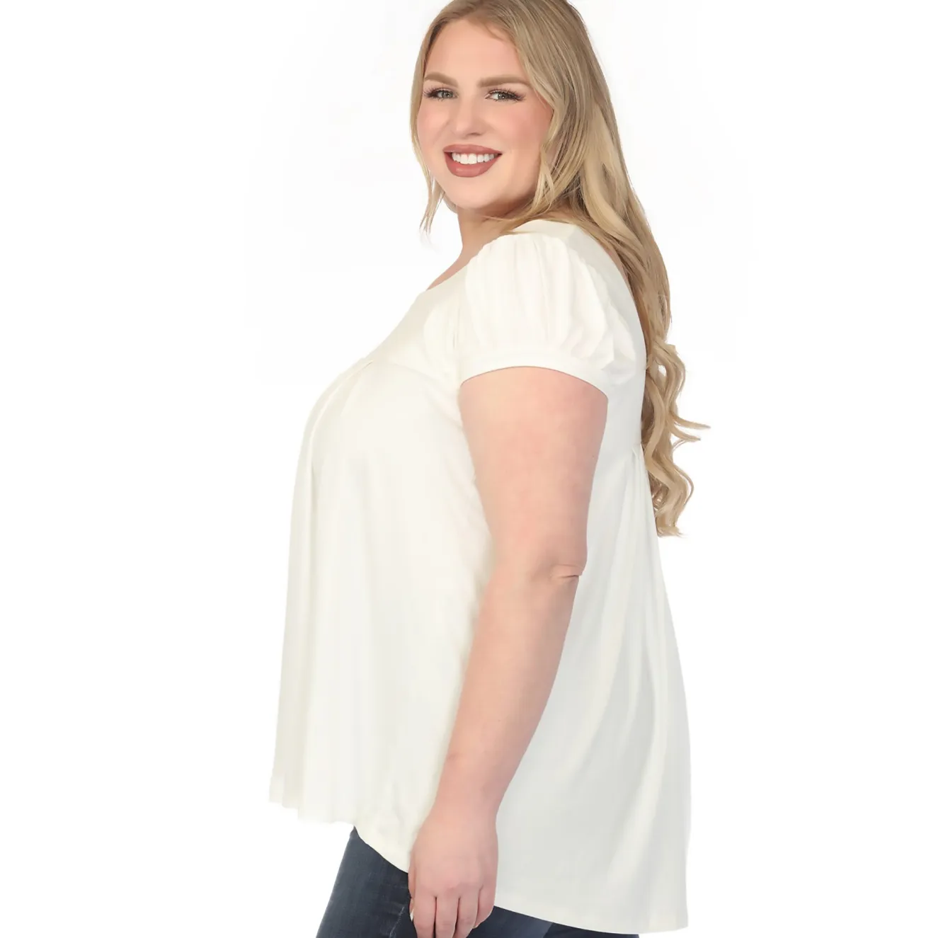 Women'sCap Sleeve Pleated Top - Off White - Plus