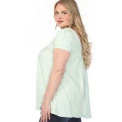 Women'sCap Sleeve Pleated Top - Aqua - Plus