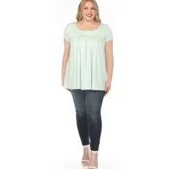 Women'sCap Sleeve Pleated Top - Aqua - Plus