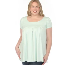 Women'sCap Sleeve Pleated Top - Aqua - Plus