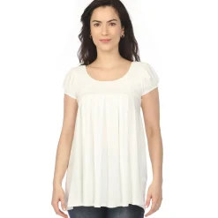 Women's Cap Sleeve Pleated Top - Off-White