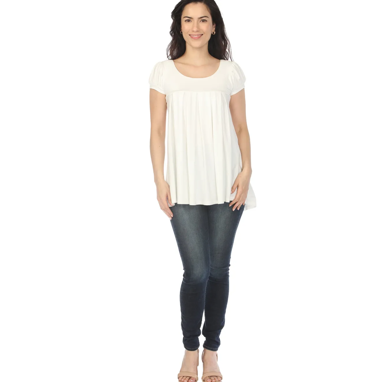 Women's Cap Sleeve Pleated Top - Off-White