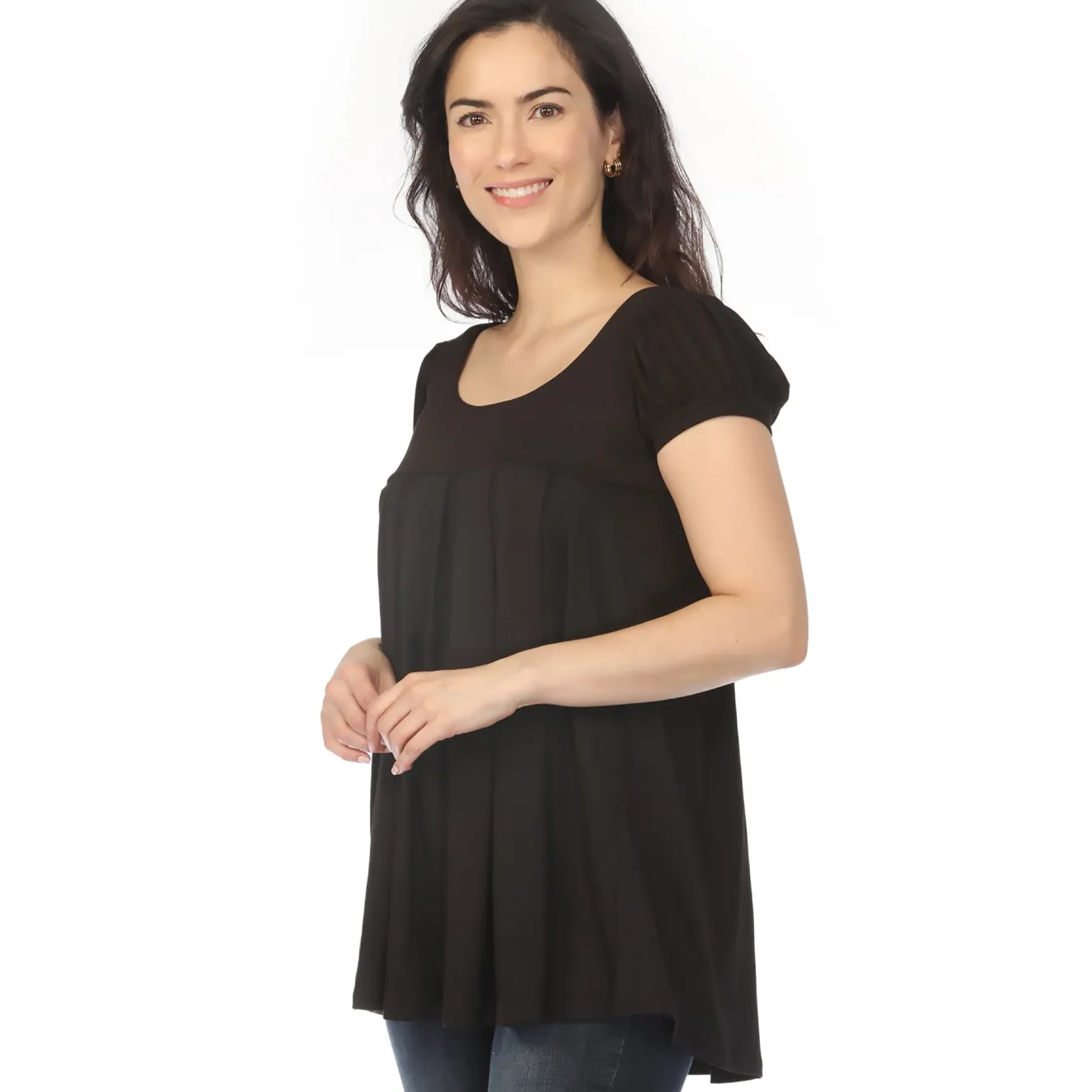 Women's Cap Sleeve Pleated Top - Black