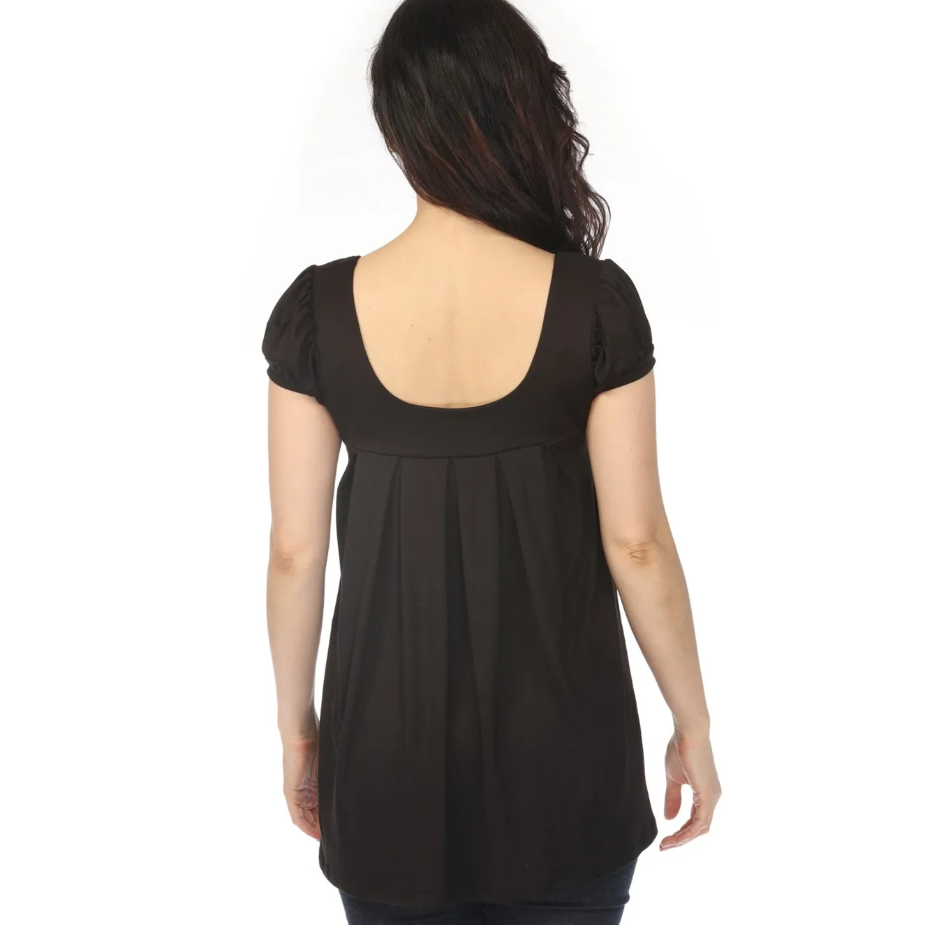 Women's Cap Sleeve Pleated Top - Black