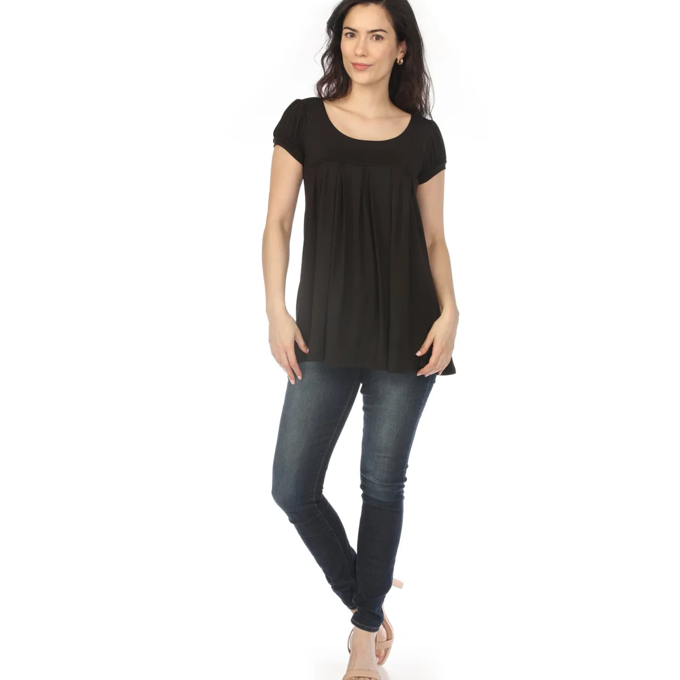 Women's Cap Sleeve Pleated Top - Black