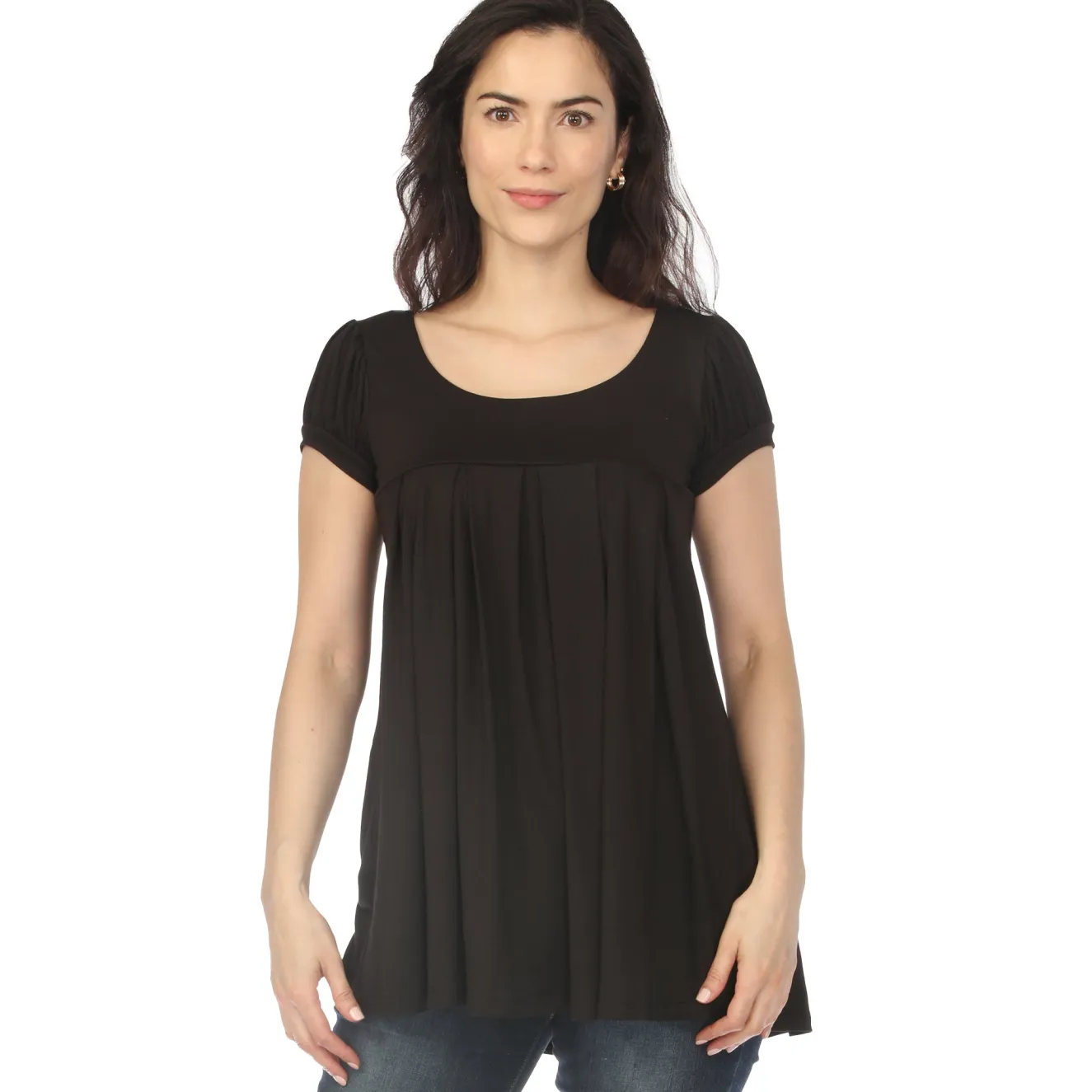 Women's Cap Sleeve Pleated Top - Black