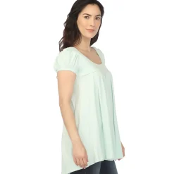 Women's Cap Sleeve Pleated Top - Aqua