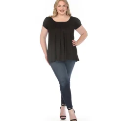 Women'sCap Sleeve Pleated Top - Black - Plus