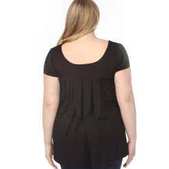 Women'sCap Sleeve Pleated Top - Black - Plus