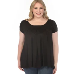 Women'sCap Sleeve Pleated Top - Black - Plus