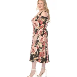 Women'sCold Shoulder 3/4 Sleeve Dress - Black - Plus